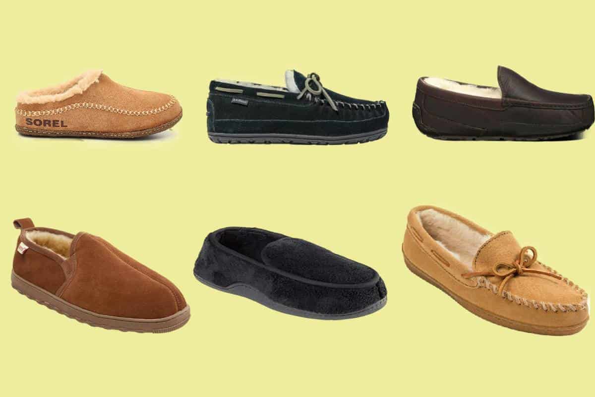 Six examples of the most comfortable men's slippers in various designs with plush lining