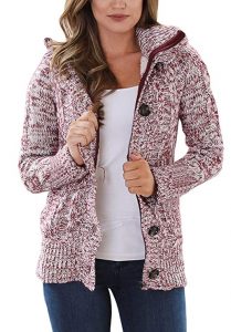 Sidefeel Women Hooded Knit Cardigan Sweater Coat