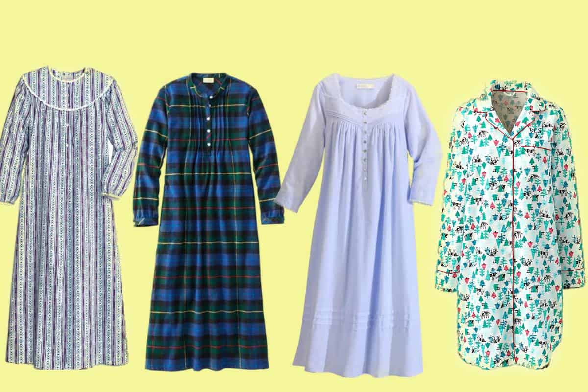 Four of the most comfortable women's flannel nightgowns. Three with patterns one plain light blue.