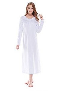Keyocean All Cotton Soft Lightweight Long Sleeve Long Nightshirt