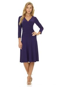 Rekucci Women's Slimming 3/4 Sleeve Fit-and-Flare Crossover Dress