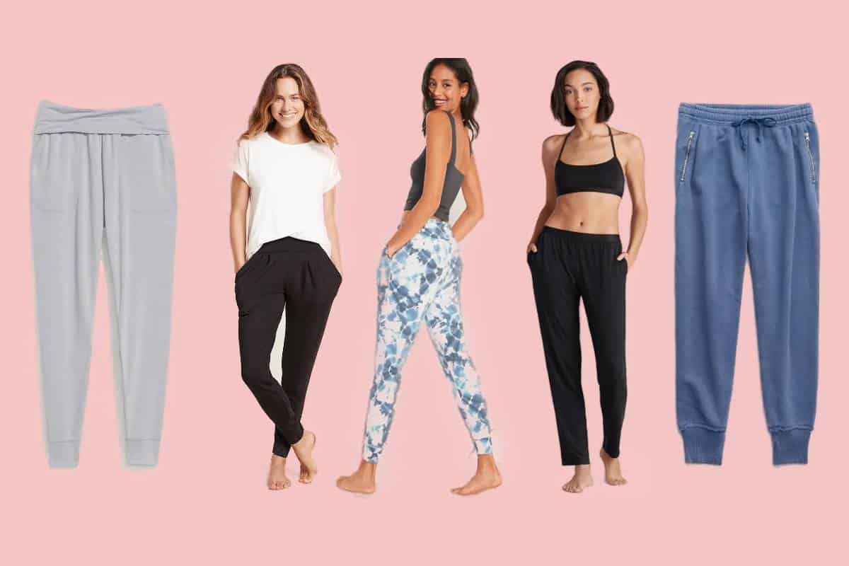 Three models wearing the most comfortable lounge pants for women