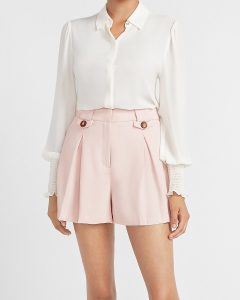 Express Super High Waisted Button Flap Pleated Shorts