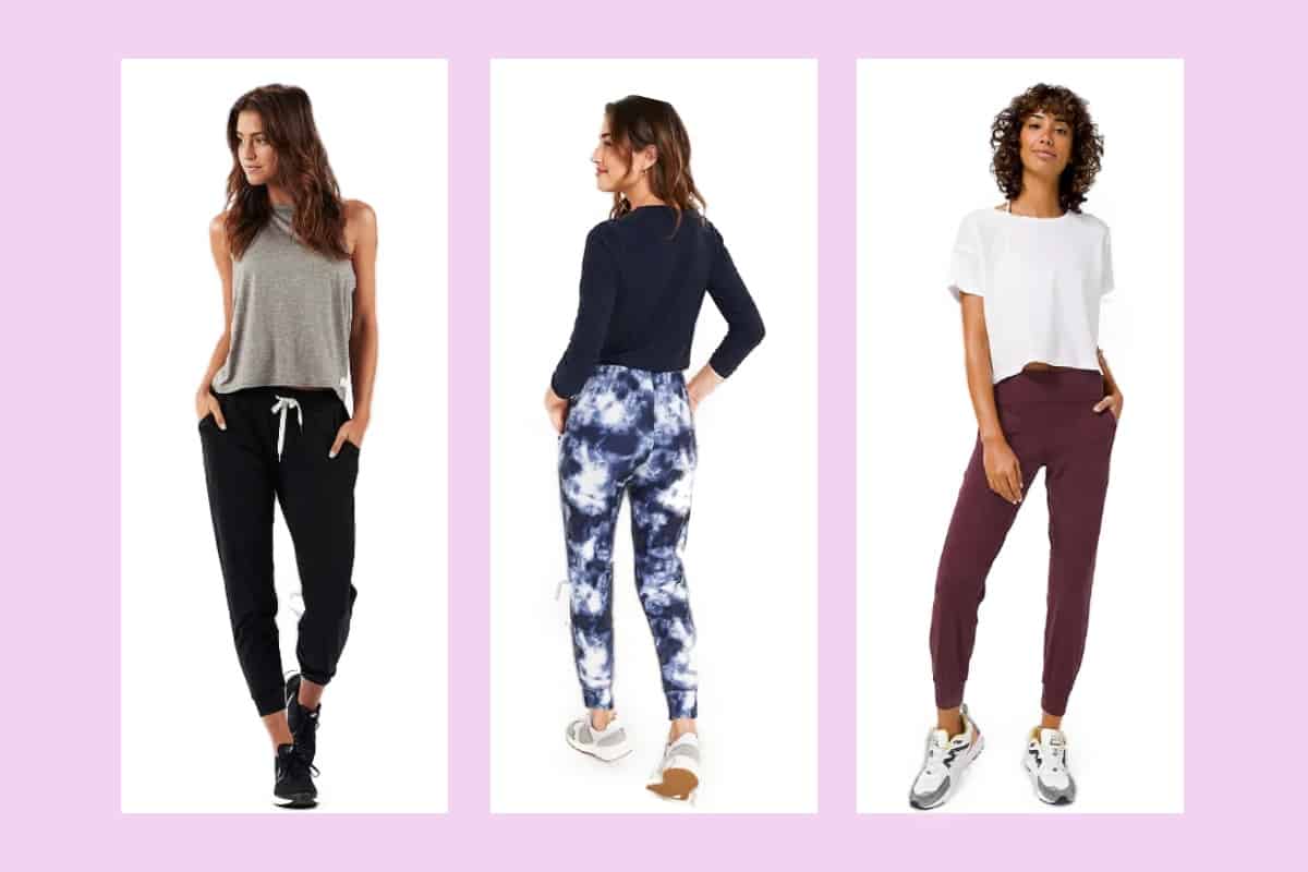 Three models wearing ultra comfortable women's joggers