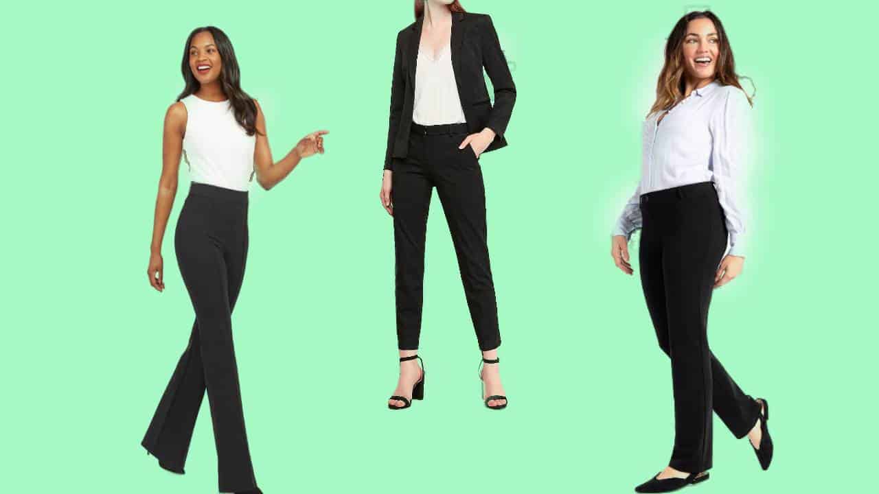 Three of the most comfortable women's dress pants all in black.