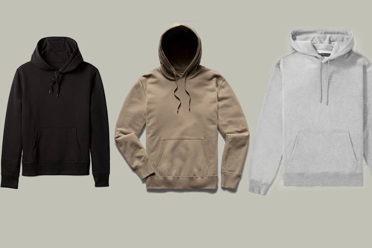 Three of the most comfortable men's hoodies one black, one brown, and one gray.