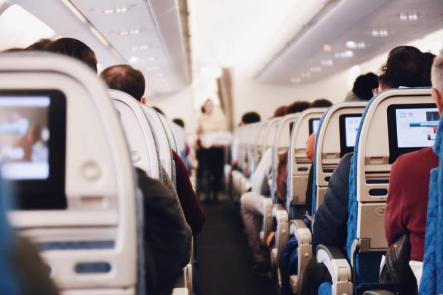 View of people sitting on a plane from the inside