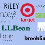 Logo's of the most comfortable bedding brands scattered with a blue background.