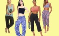 Four women wearing the best loose fitting yoga pants